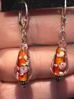 Sterling Silver Lampwork Teardrop Dangle Lever-back Earrings