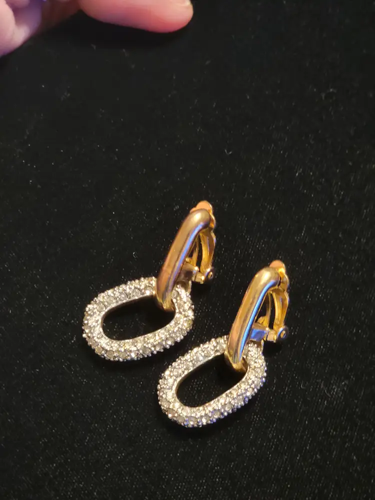 Vintage Gold and Rhinestone Hoop Clip-On Earrings