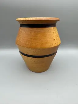 Wood Vase Hand Turned Mixed Segmented Artist Signed Vintage