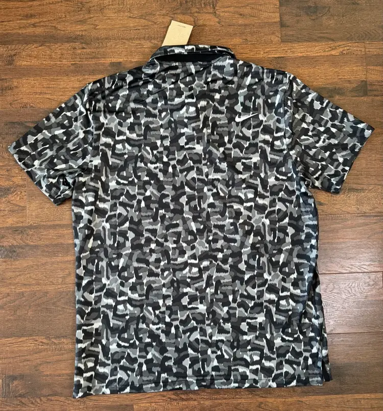 Nike Dri-Fit Tour Confetti Black Gray Polo Golf Shirt FD5939-077 Men's Medium