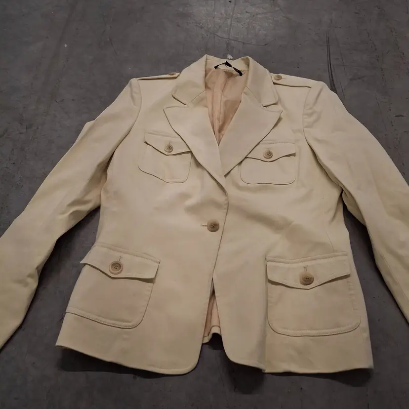 Anne Klein Womens Beige Button-Up Blazer Jacket Safari Front Pockets Size 12