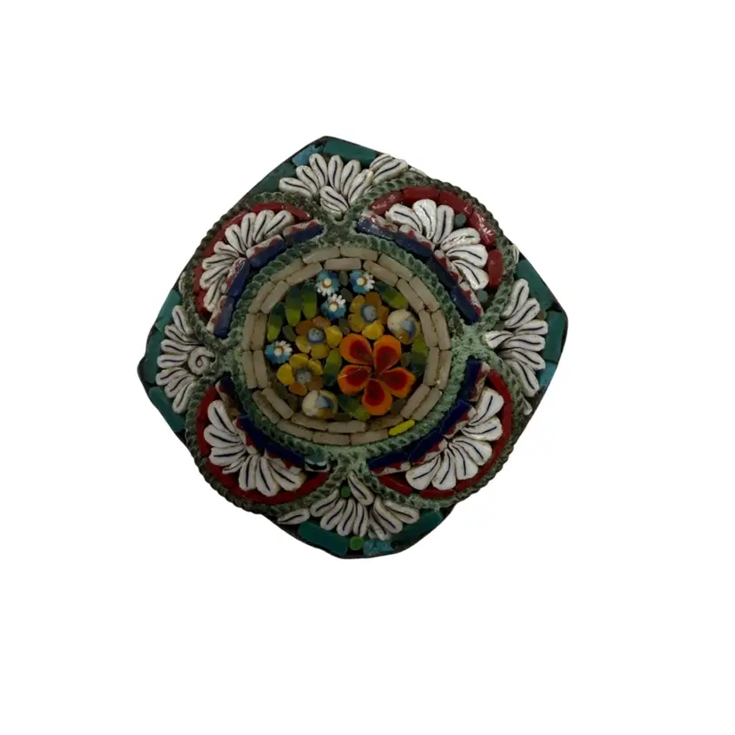 antique - vintage Italian micro-mosaic brooch, featuring intricate floral designs