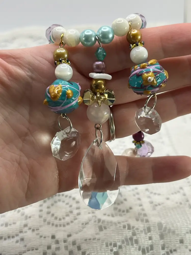 Handmade Kawaii Chunky Beaded Choker Necklace Pastel Chandelier Cute Teal