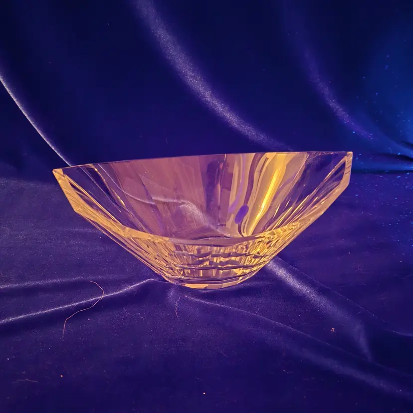 210  Ceska Bohemian Lead Crystal Faceted Beveled Rim Bowl GLOWS