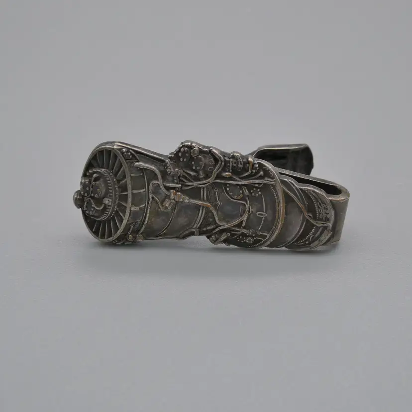 Vintage Airplane Jet Turbine Engine Tie Clip Bar Pratt Whitney Aircraft Silver Tone Balfour 1.4"