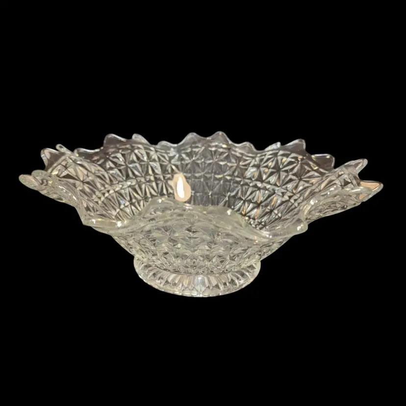 12” Heavy Imperial Glass Vintage Fruit Serving Bowl Rounded Sawtooth Ruffled Glass Excellent Condition