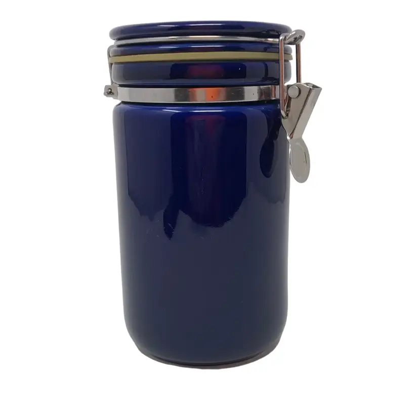 Cobalt Blue Ceramic Canister With Latching Lid Japan