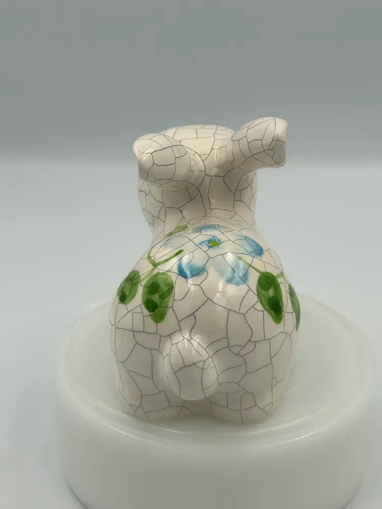 K’s Collection, Blue And Green Floral, Crazed Porcelain Bunny Rabbit Figurine