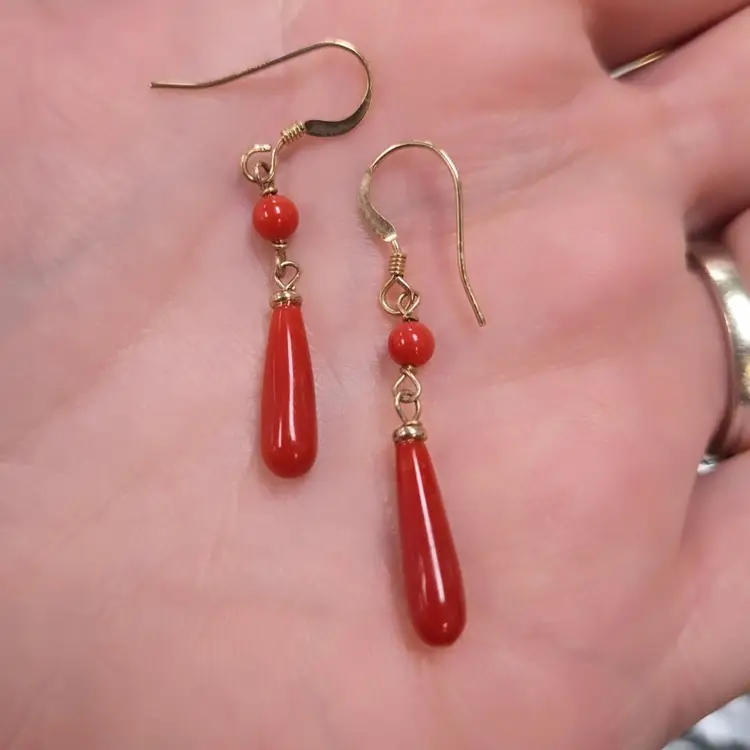 Red Coral Earrings Gold Filled