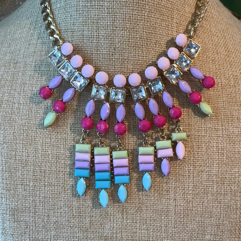 Springtime Glass Rhinestone Necklace 20”