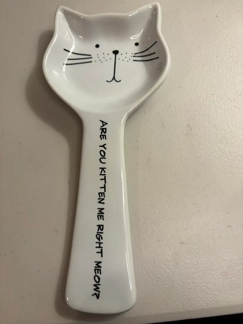 Cat Ceramic Spoon Rest "Are You Kitten Me Right Meow?" Black/ White Paw Pals 9"