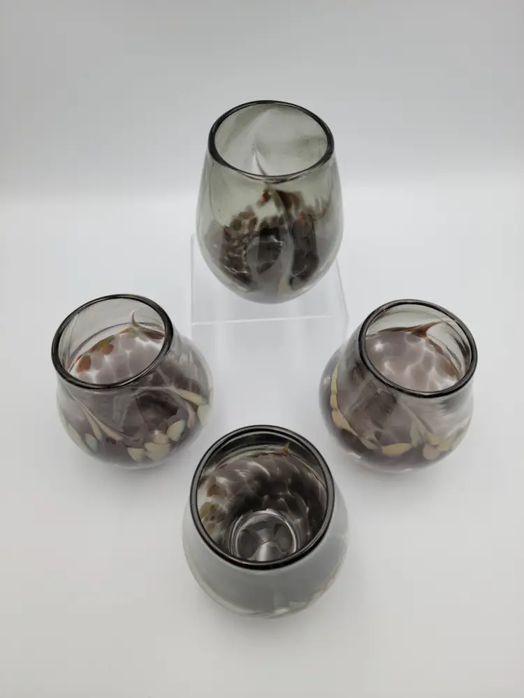 Signed Hand Blown Stemless Wine Glasses Set of 4.