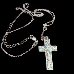 sterling silver cross necklace with an abalone With Vine Pattern