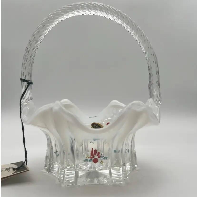 Vintage Fenton Art Glass Opalescent Vulcan Basket Hand Painted