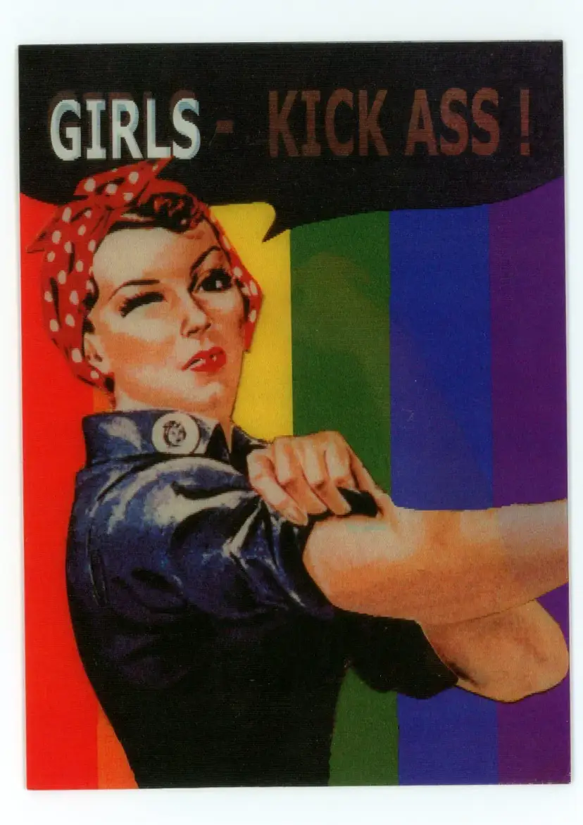 Postcard Rosie Riveter - Girls Kick Ass! 3D Action Lenticular Rainbow Pride, Colortastic -  5790