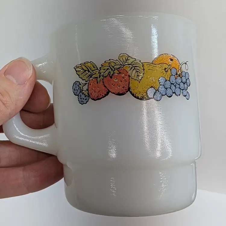 Vintage Anchor Hocking Fire King Nature's Bounty Fruit Stackable Mug D Handle
