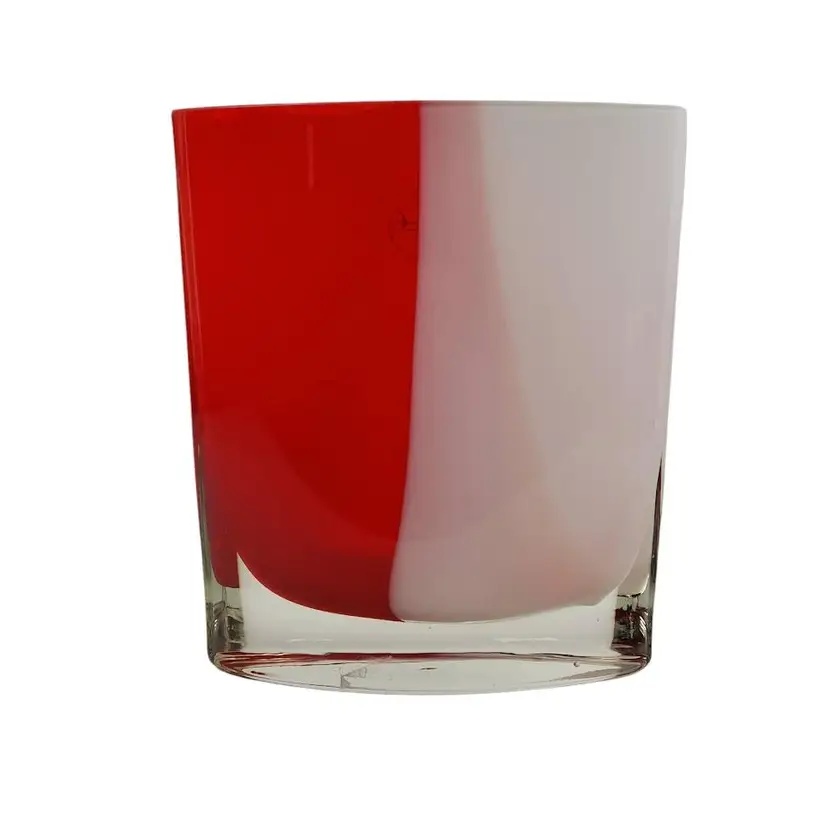 Margies Garden Art Glass Vase Hand Blown Red White Clear Made in USA 6 3/8" Tall