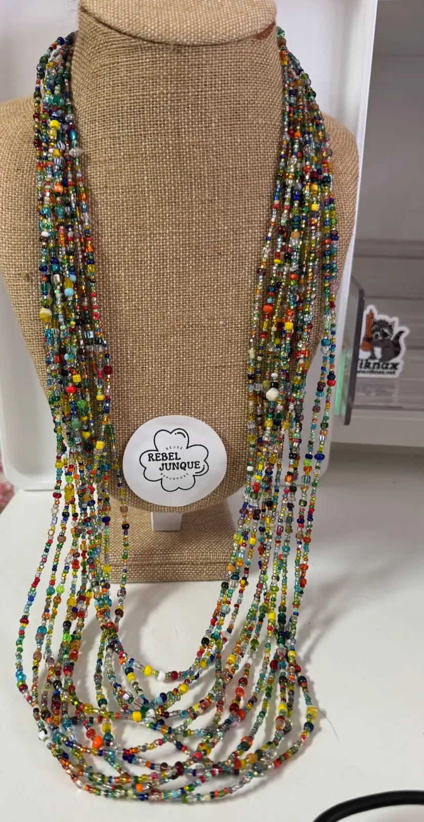 One Of A Kind 12 Strand Multi Color Glass Beaded Necklace 28” Shortest Length, Multi-lengths, Magnetic Closure, Upcycled And Post-consumer Beads