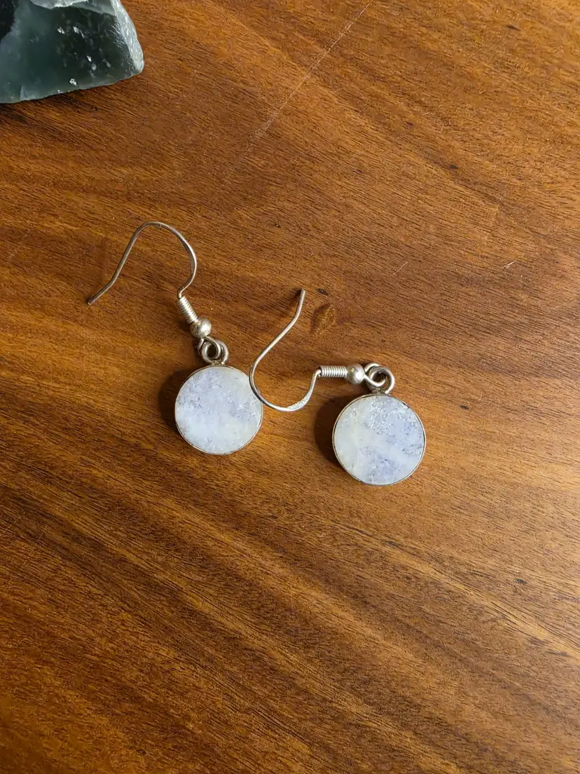 Pair of classic Lilac Jade earrings in sterling silver setting.