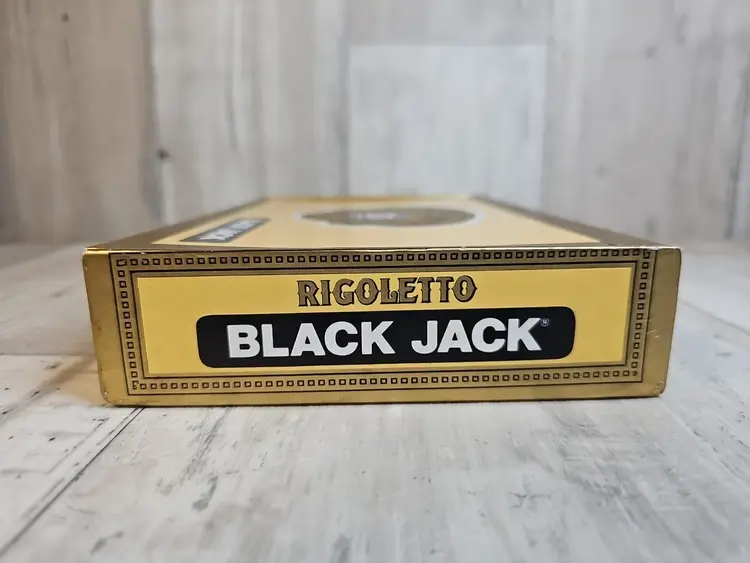 Lot of 5 Vintage Rigoletto “Black Jack” Wooden Cigar Boxes – Tampa Florida Yellow Set