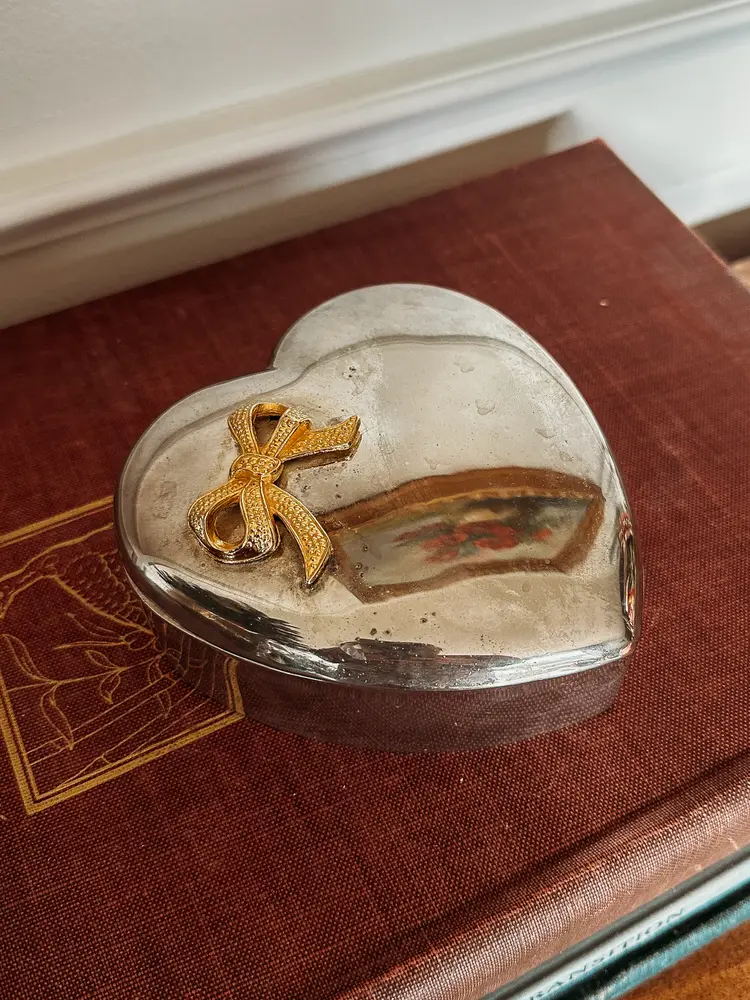 Vintage Silver Plate Heart Shaped Trinket Box