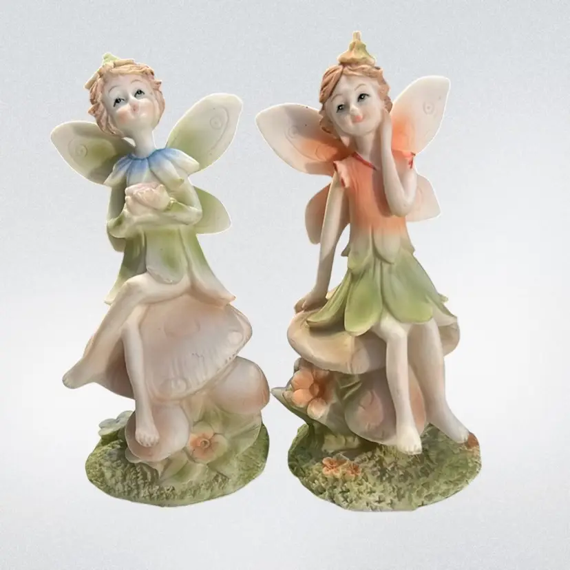 Set Of Two Resin Fairy Figurines