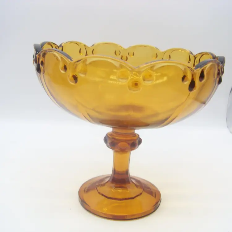 Vintage Indiana Amber Glass Compote Garland/Teardrop Pattern