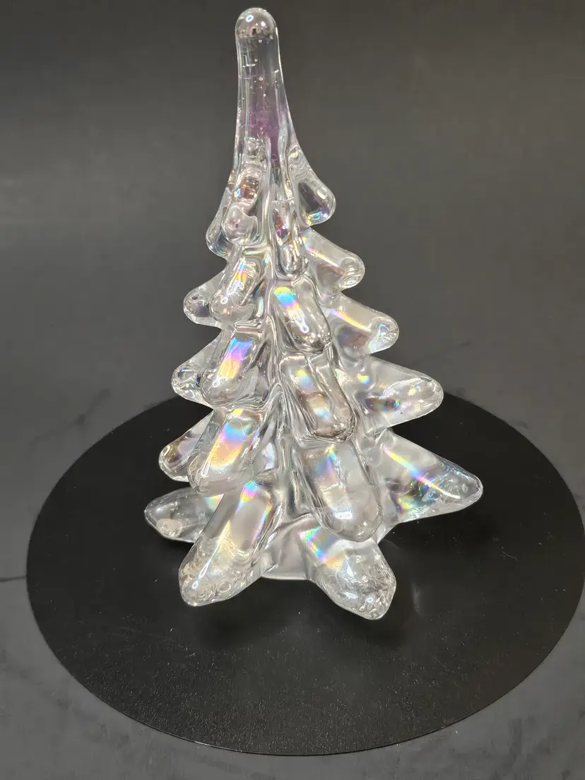Art Glass Clear Iridescent Christmas Tree 6" Tall Clear Polished Bottom Holidays