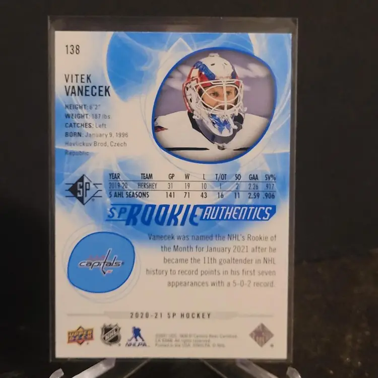 2020-21 Upper Deck Hockey SP Rookie Authentics #138 Vitek Vanecek Capitals