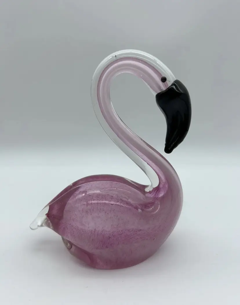 Pink Flamingo Blow Glass with Black Beak Figurine