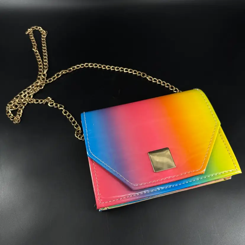 Colorful Rainbow Ombré Vinyl Chain Strap Purse