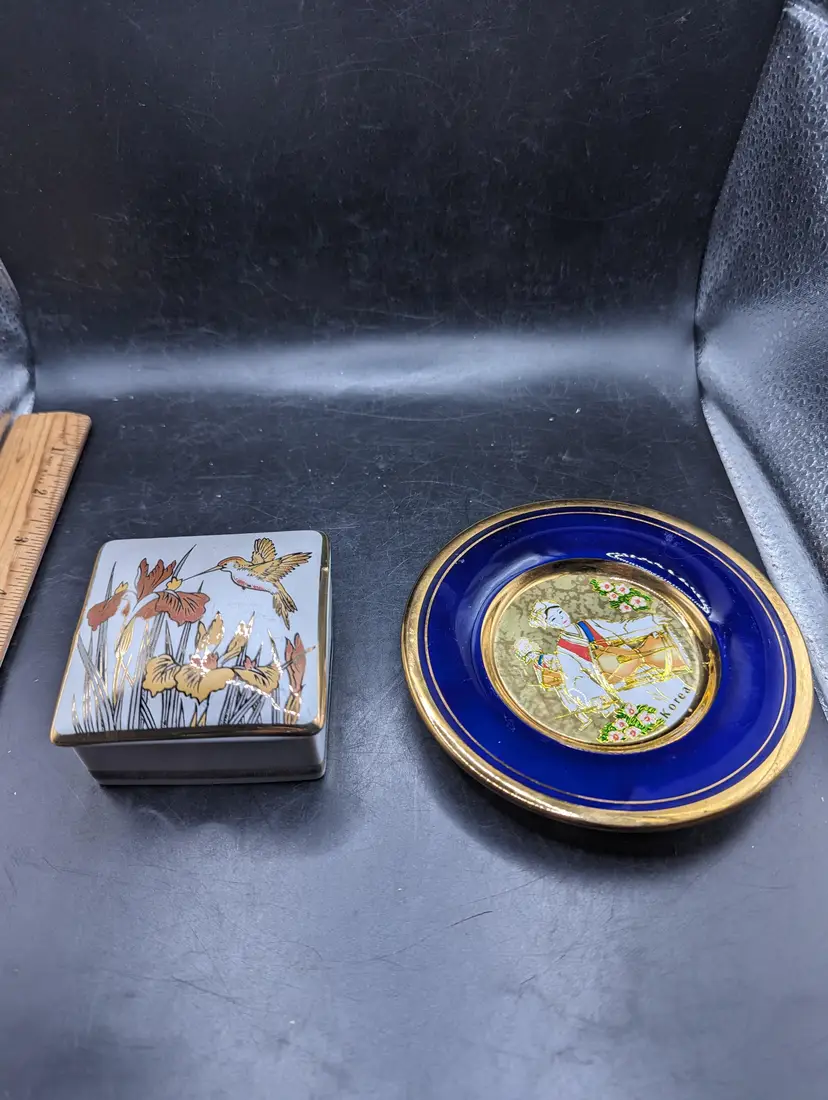 Vintage Japanese Trinket Box and Decorative Korean Plate