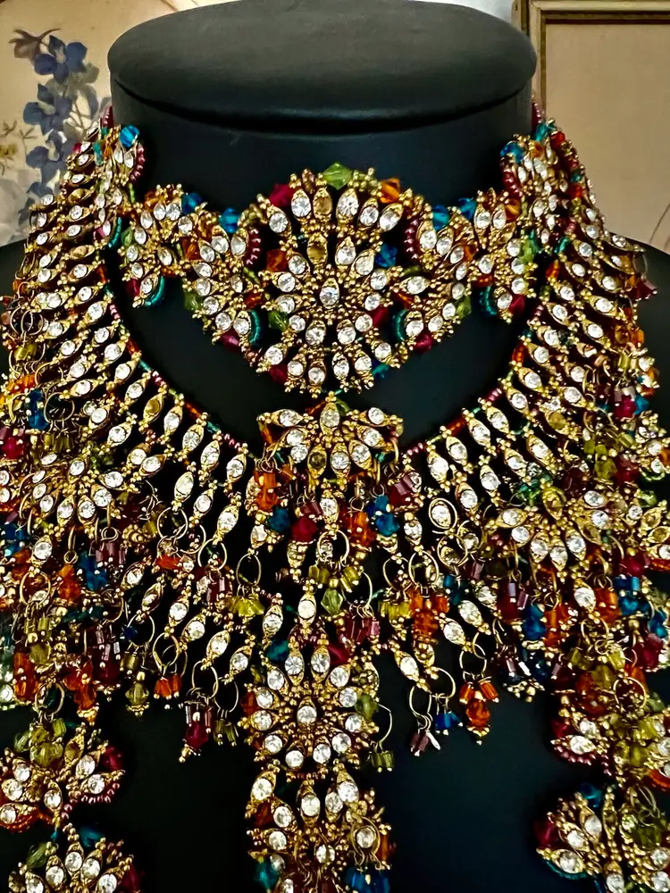 Vintage Kundan Bollywood Gold Tone 4 Necklaces Craft Wear #C-9