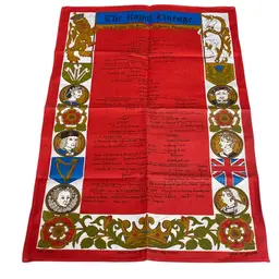 The Royal Lineage Red Irish Linen Cloth Hanging UK British history kings Queens made In Ireland