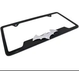 Batman DC Comics Chrome On Black Metal Open 3D License Plate Frame Tag Holder