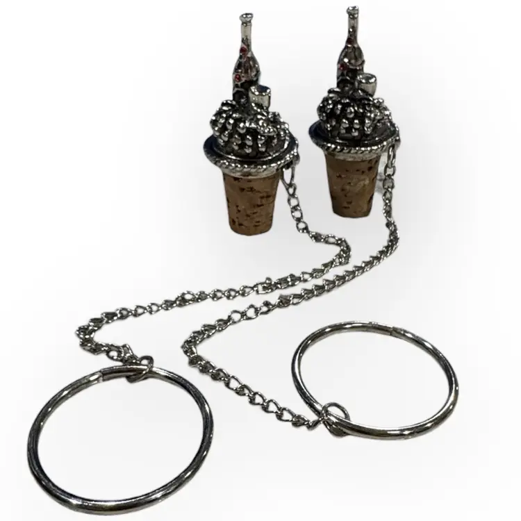 Set Of 2 Pewter Wine Stoppers With Corks - Never Used!