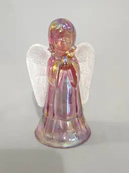 Fenton Glass Rose Carnival Heavenly Angel Figurine with Bird, Crystalline Wings 6" 1996