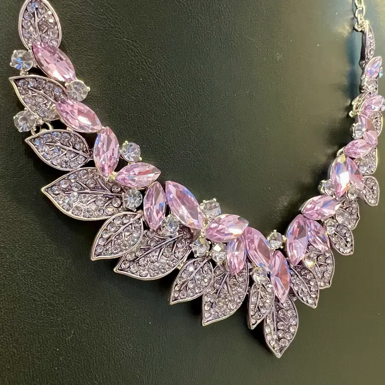 Christina Lavender Faceted Marquise Glass Rhinestone Silvertone Signed