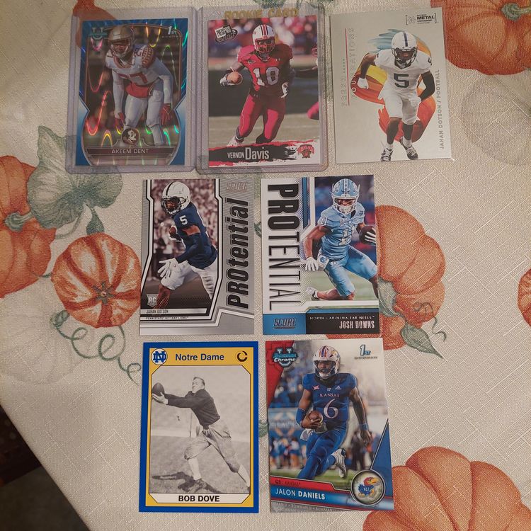 Lot of 7 College Football cards. 1 #'d, inserts +. Letter D.