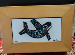 Framed Orca Whale Wooden In Indigenous Style Box Signed By Artist Chris Mahan