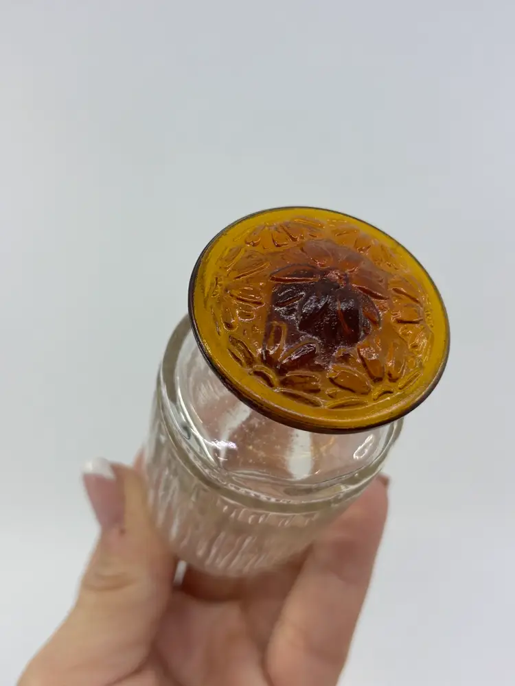 Vintage Art Deco Valois France Glass Perfume Bottle Dark Amber Stopper 4”