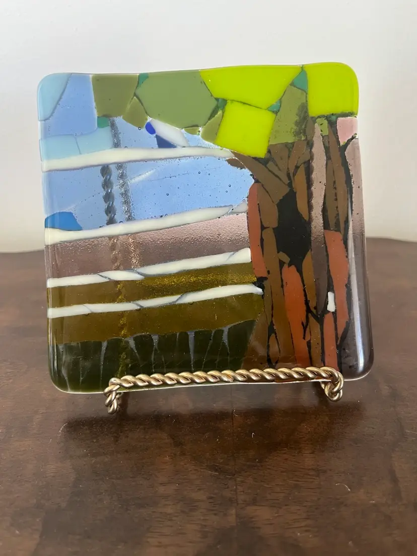 Fused Glass Plaque Tree Scene