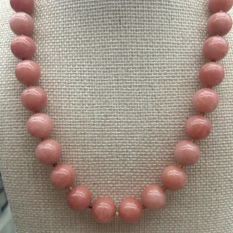 Mayamar Lucky Necklace Rose Pink Quartz Beaded Necklace 24K Gold Plated 16” + Extender NWT