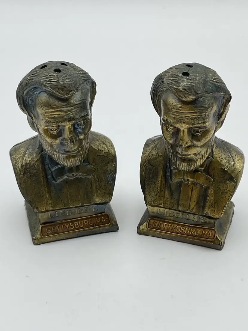 Vintage, Gettysburg, Abraham Lincoln Bust Brass Metal Salt and Pepper Shakers