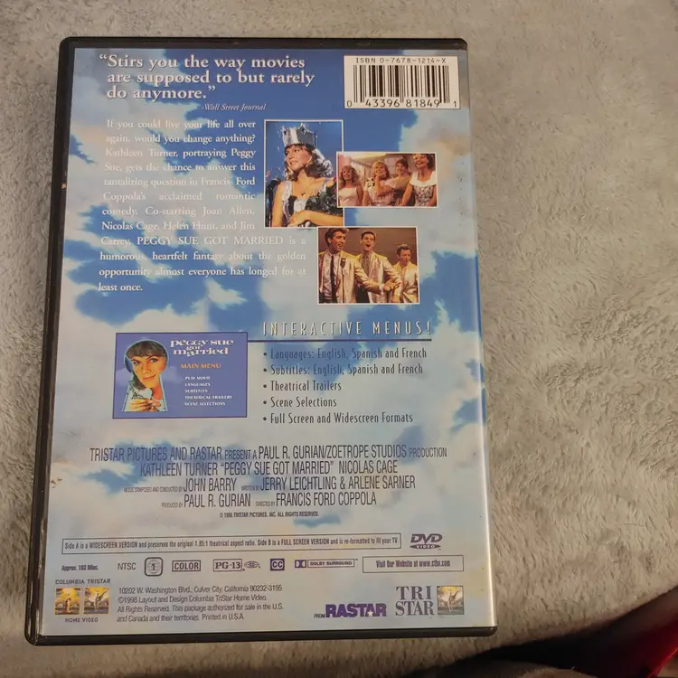 DVD. Peggy Sue Got Married. Kathleen Turner and Nicolas Cage. Used.