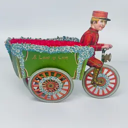 Antique German 1910s Die-Cut Pop-Up Valentine - "A Load of Love" Bicycle Cart
