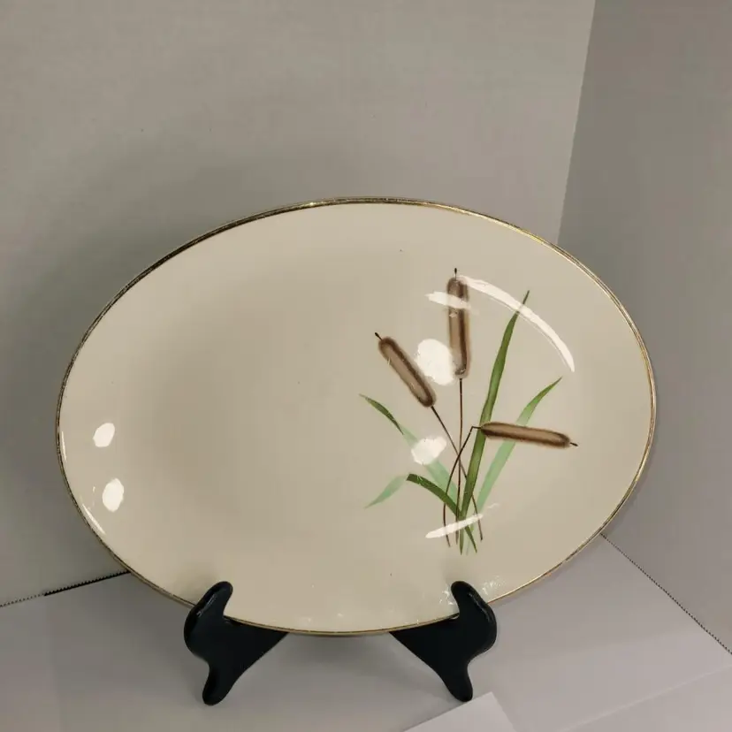 Homer Laughlin Rhythm Pattern Serving Platter Cat Tails Gold Lining
