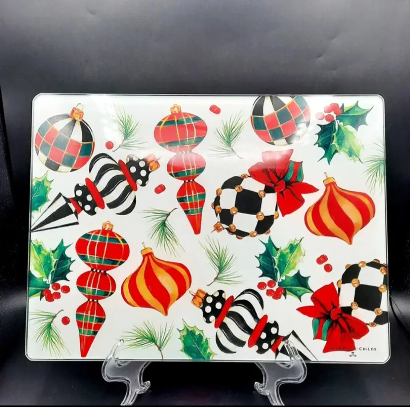 Mackenzie Childs Christmas Holiday Deck the Halls Glass Cutting Board