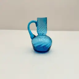 Small Blue Hand Blown Ewer Vase With Swirl Design