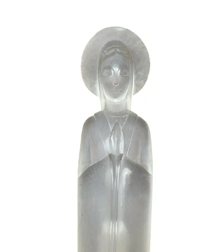 VTG Clear Lucite Acrylic Praying Virgin Mary Madonna MCM Religious Statue 13"